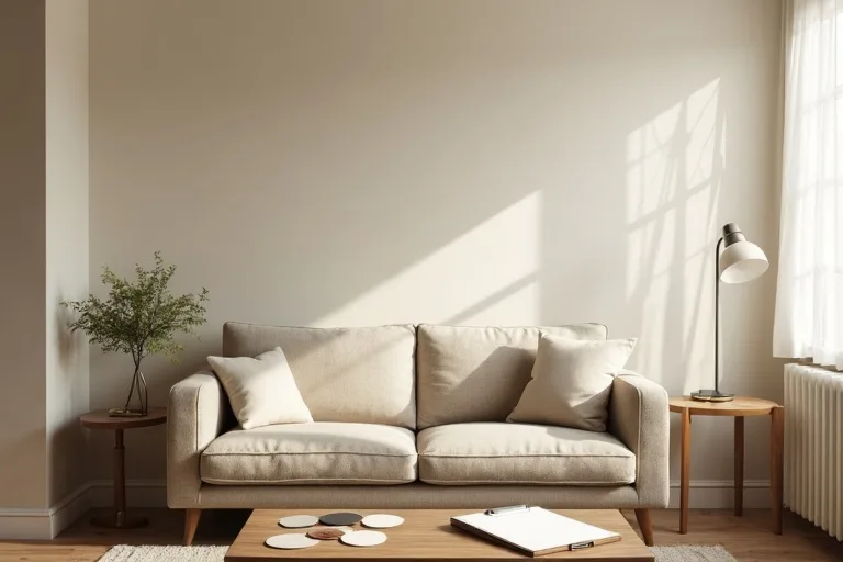 Measured living room scene showing how a piece can be checked for scale before deciding whether to replace it