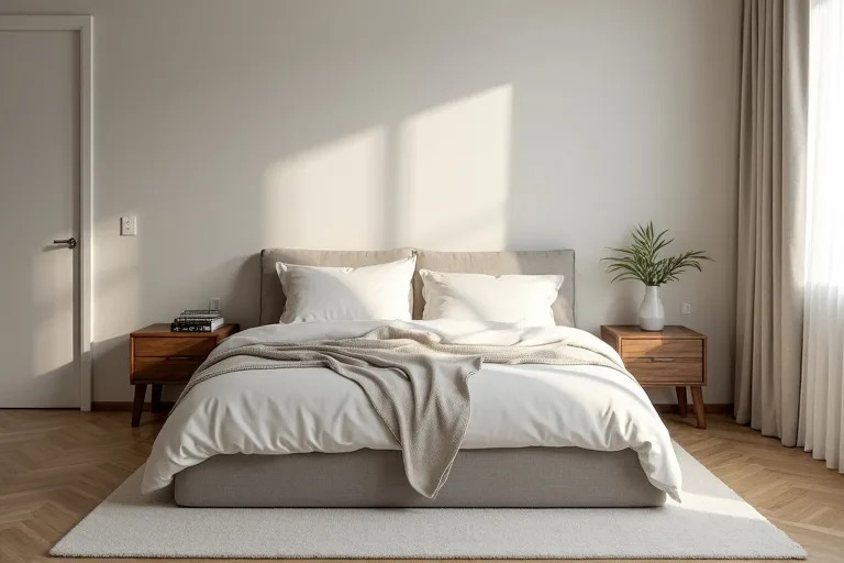 Calm master bedroom with a clean layout, matching nightstands, and discreet under-bed storage
