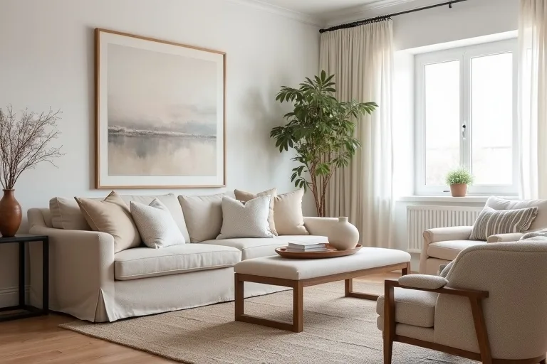 Simple transitional styling with neutral accessories on a side table