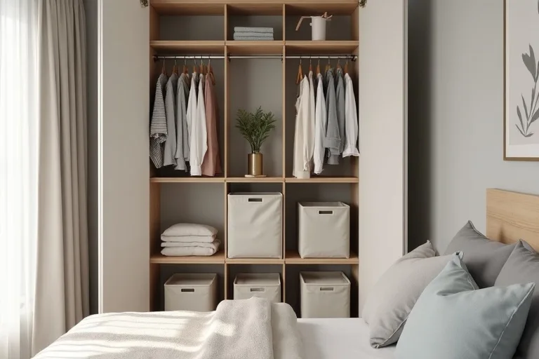Tidy small bedroom storage setup showing how layout planning can support a better closet fit