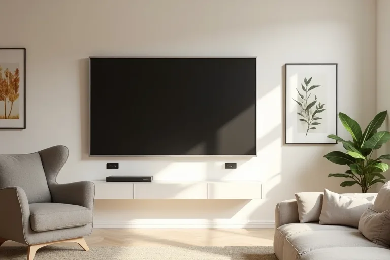 A tidy living room TV wall showing how layout and simple styling work together