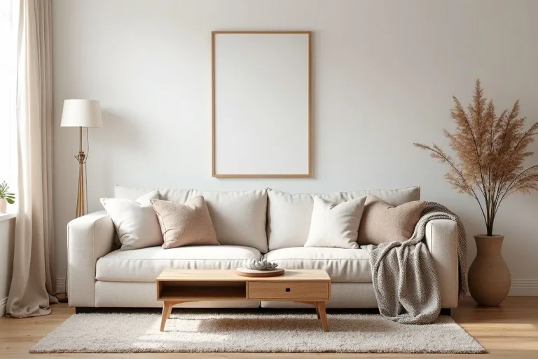 A cozy living room corner with warm lighting and simple finishing details that make the room feel complete.