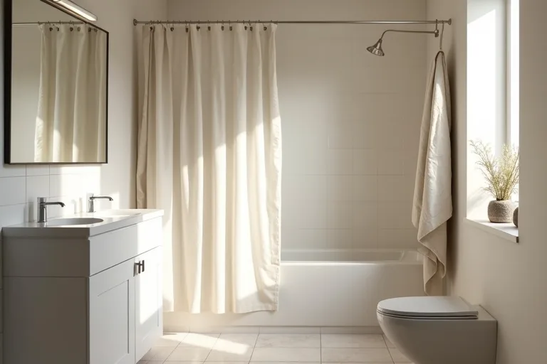 A compact bathroom with calm painted walls, simple fixtures, and soft light that keeps the room feeling open.