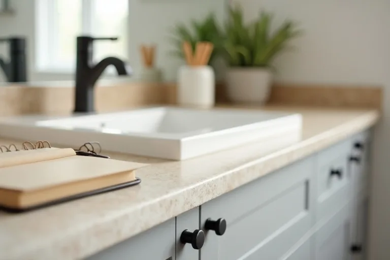 A calm planning scene with fixture upgrade choices, budget notes, and a practical home update feel.