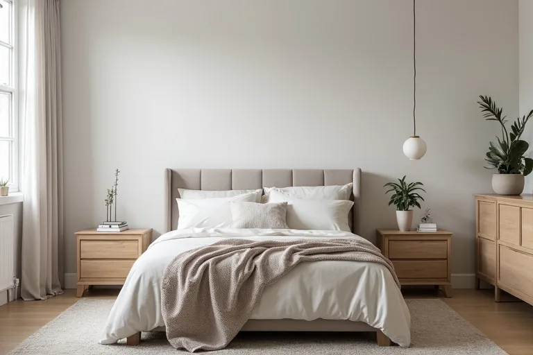 Calm master bedroom decor with a restrained palette, simple lighting, and uncluttered surfaces