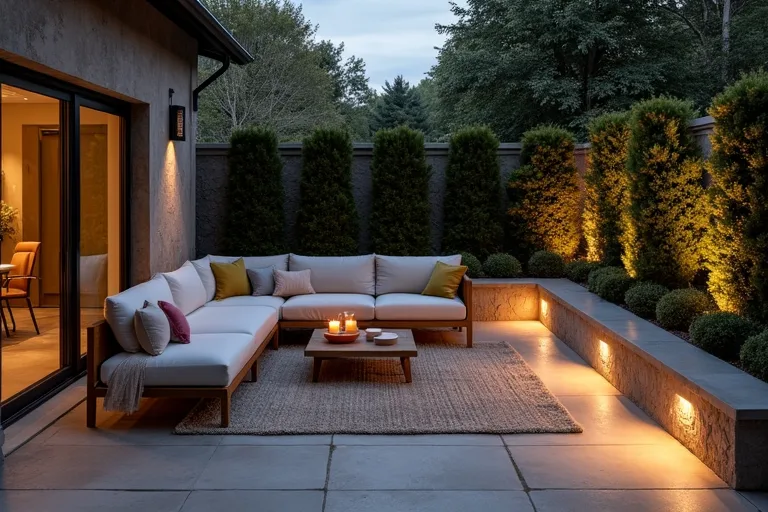 A practical patio scene showing fixture choices that support seating, paths, and outdoor use