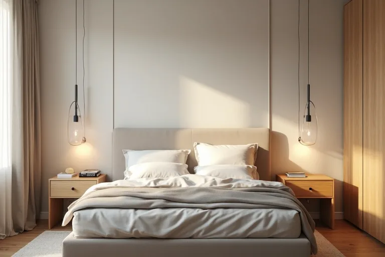 A calm bedroom with balanced bedside lamps on both sides of the bed and a simple practical layout