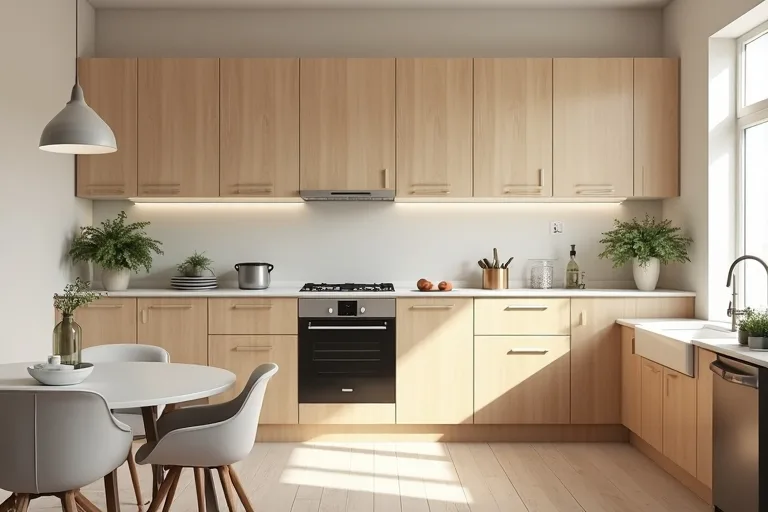 Kitchen wall color samples considered beside light wood cabinets and a bright window.