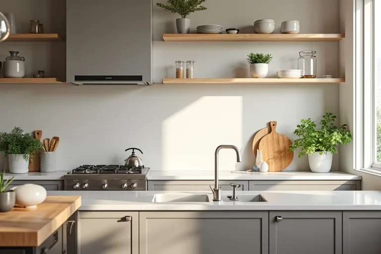 A practical kitchen showing a budget-friendly countertop paired with simple everyday finishes